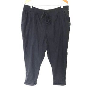 NWT Lucky Brand Black Linen Blend Utility Drawstring Pull Up Pants Sz XL